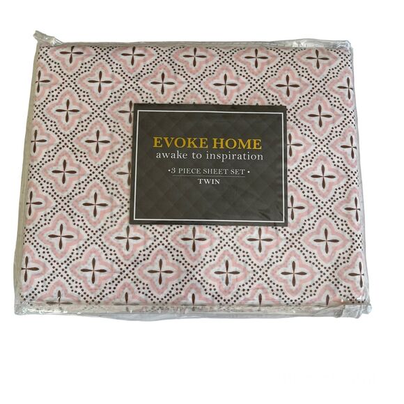 Evoke Home Awake To Inspiration Pink Twin 3 piece Size Sheet Set  Microfiber GEO - Picture 1 of 12